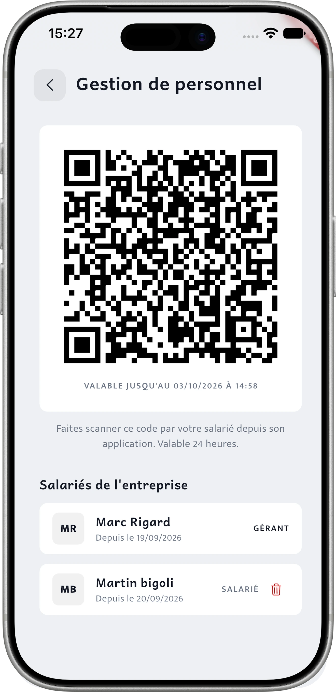 Gestion du personnel et QR code d’invitation dans l’application Clane
