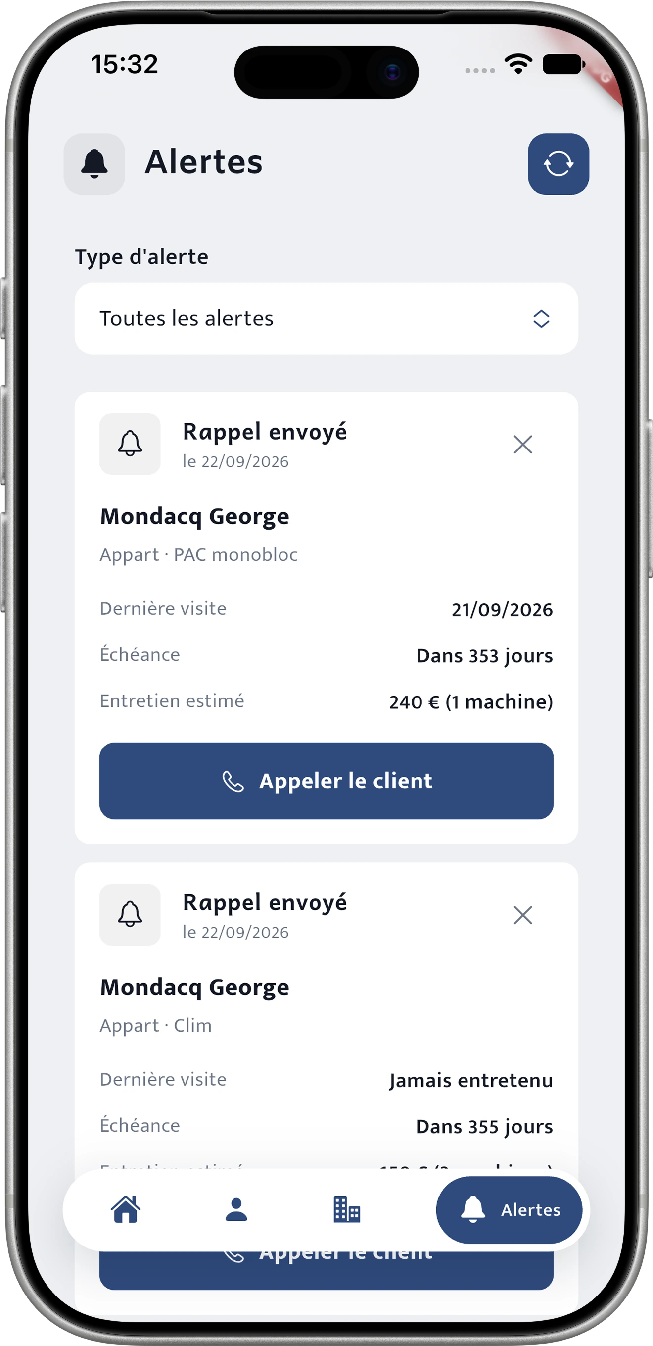 Alertes de rappel d’entretien dans l’application Clane